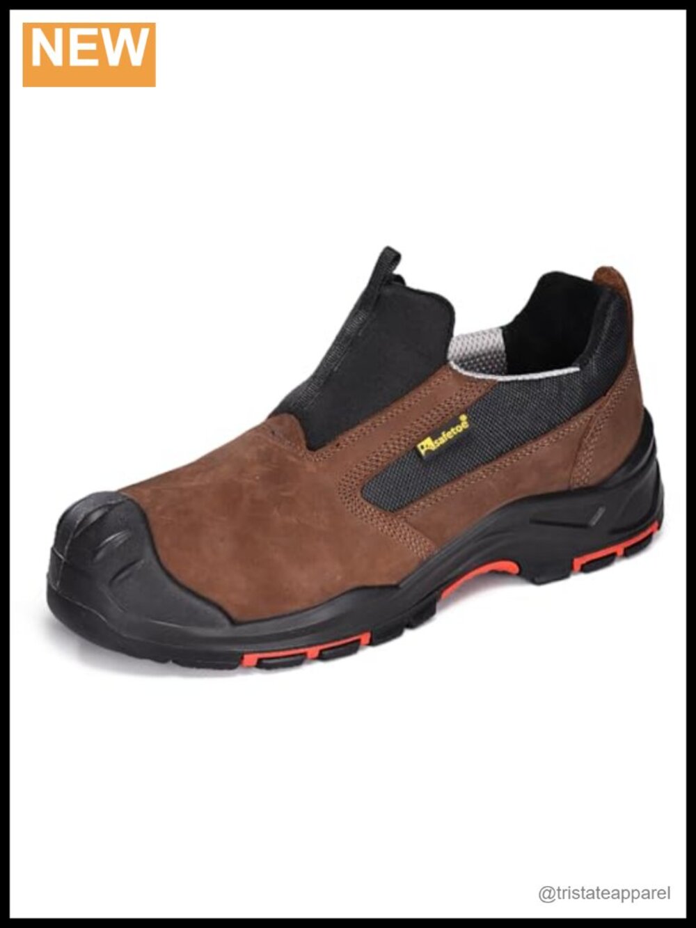 Men's Slip On Work Shoes Composite Toe Nubuck Cow Leather Safety Shoes